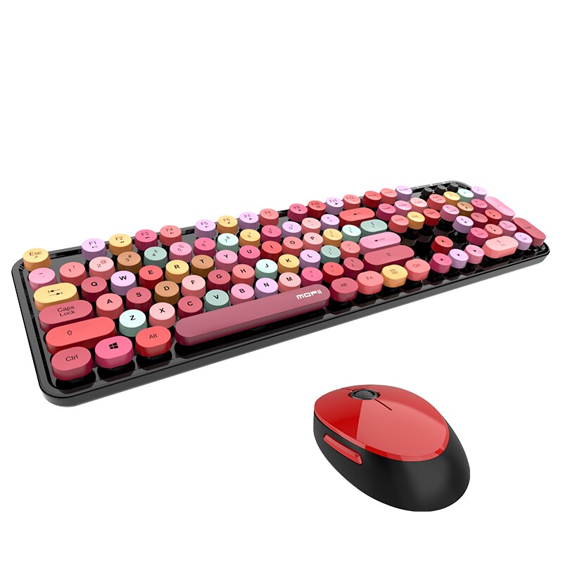 AJAZZ AF84 Draadloos Typemachinetoetsenbord, Schattig Retro Esthetisch Ontwerp met Geïntegreerde Standaard, Gemengde Kleuren Retro Ronde Toetsen, 2.4Ghz Draadloos/Bluetooth voor PC/Win/Mac (Zwart