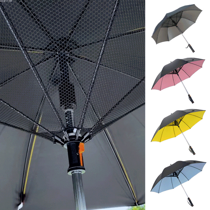 Koelende parasol met ventilator, zonnige regen, UV-beschermingsparaplu voor tweeërlei gebruik. Elektrische vinylparaplu