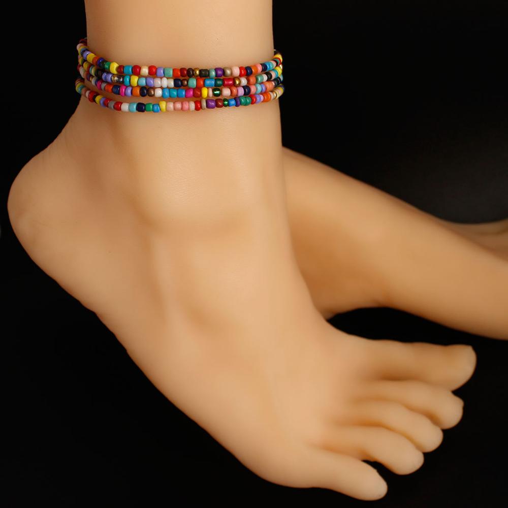 1 piezas estilo bohemio Multi Color cintura elástica vientre cuentas cuerpo cadenas pulsera tobilleras para cuerpo playa verano Boho joyería