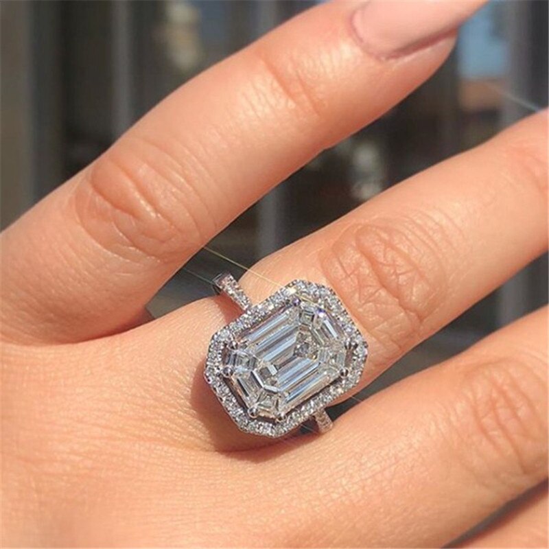 Cc vielsesringe til kvinder 3.5ct cubic zirconia rektangel prinsesse ring bridal engagement anel smykker  cc2395