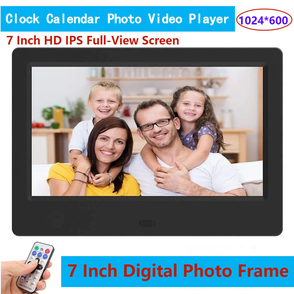 7 Polegada hd ips moldura de foto digital de visão completa com controle remoto, usando usb ou sd para jogar fotos/vídeos/música, para presente da mãe