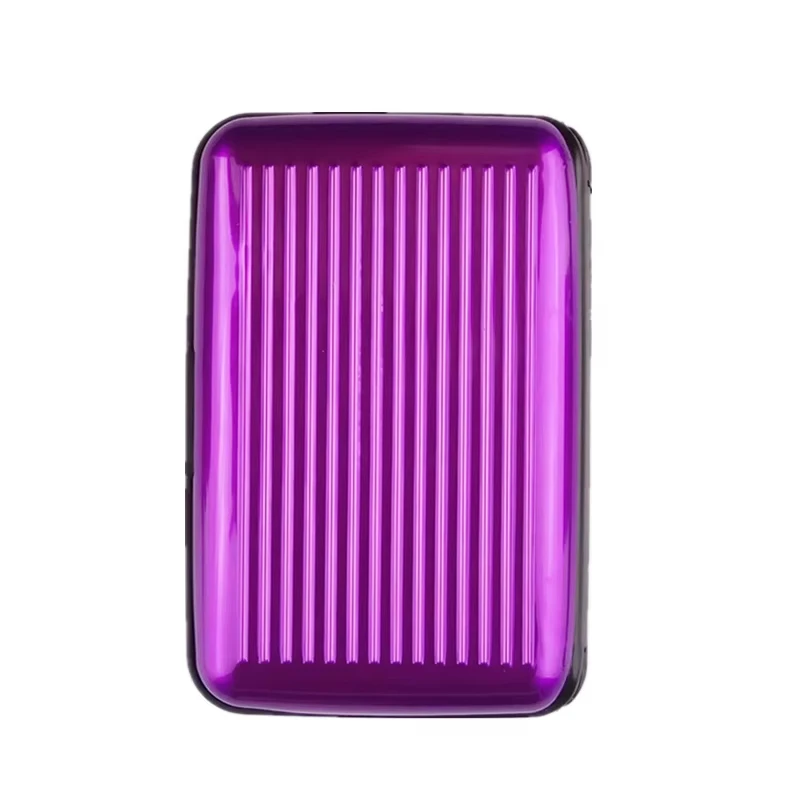 Tarjetero de aluminio para hombre, estuche rígido con bloqueo, billetera, tarjeta de crédito sólida, escaneo Anti-RFID, protección, tarjetero, 1 ud.: Lavanda