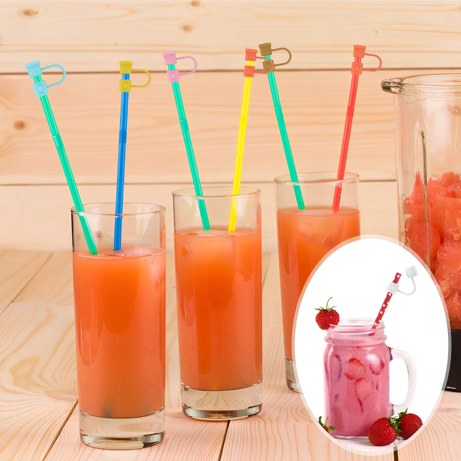 24Pcs Silicone Straw Tips Cover Reusable Straw Tips Lids Colorful Straw Plug Dust-Proof Drinking Straw Cover Portable Silicone