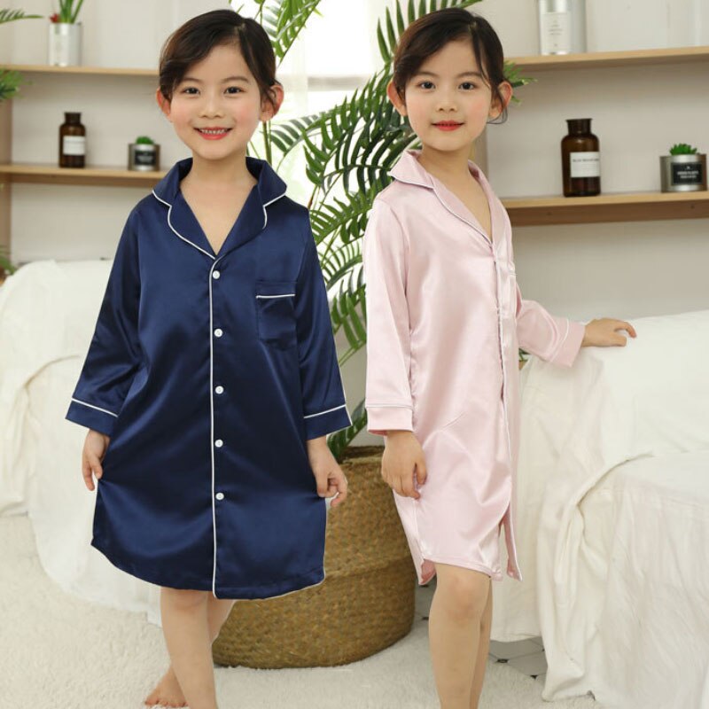 enfants fille robe de nuit bébé filles Satin soie pyjamas filles Soild peignoir et nuisette vêtements de nuit pour enfants soie robe de nuit