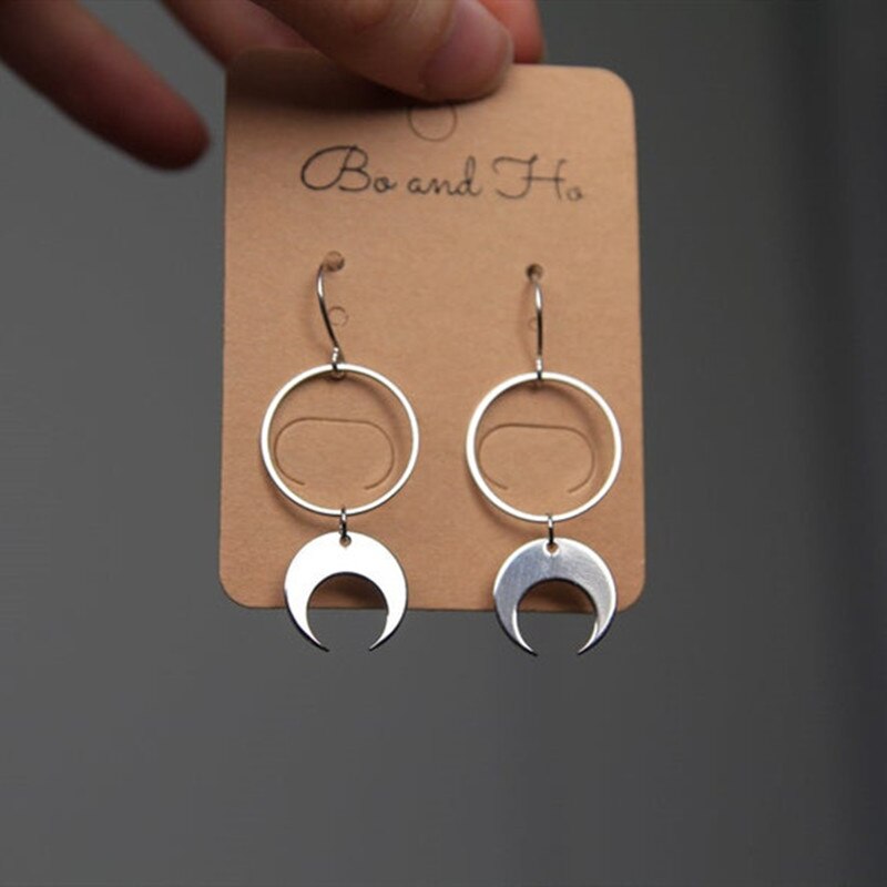 Celestial Zon En Maan Oorbellen Zilver Kleur Crescent Moon Fase Hanger Oorbellen Vrouwen Vrouwelijke Boho Party Sieraden