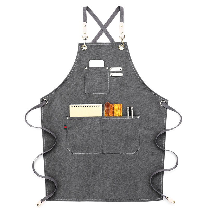 Canvas Cook Apron Barista Bartender Chef Hairdressing Apron Catering Uniform Work Wear Anti-Dirty Overalls: Default Title