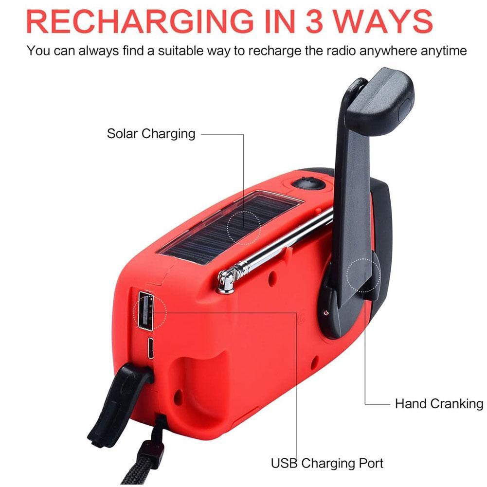 Outdoor Hand Radio Solar Crank Dynamo Self Powered AM/FM/NOAA Weather Radio Emergency Radio With LED Flashlight