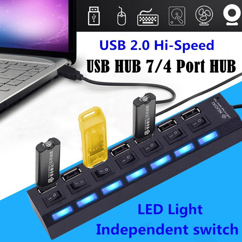 USB HUB 2.0 HUB USB Splitter Multi USB 2.0 HUB USB3 7 Port Expander Independent Switch Multiple Hub Computer PC Accessories