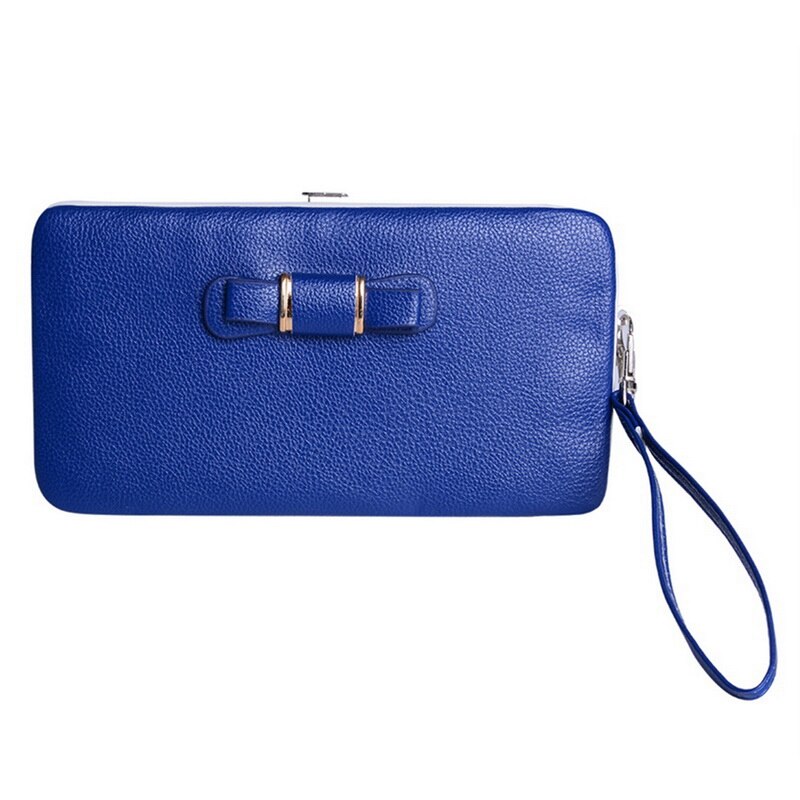 Women's Leather Wallet Leather Bowknot Short Wallets Zipper Poucht Card Holder Coin Purse Wallets: Deep Blue