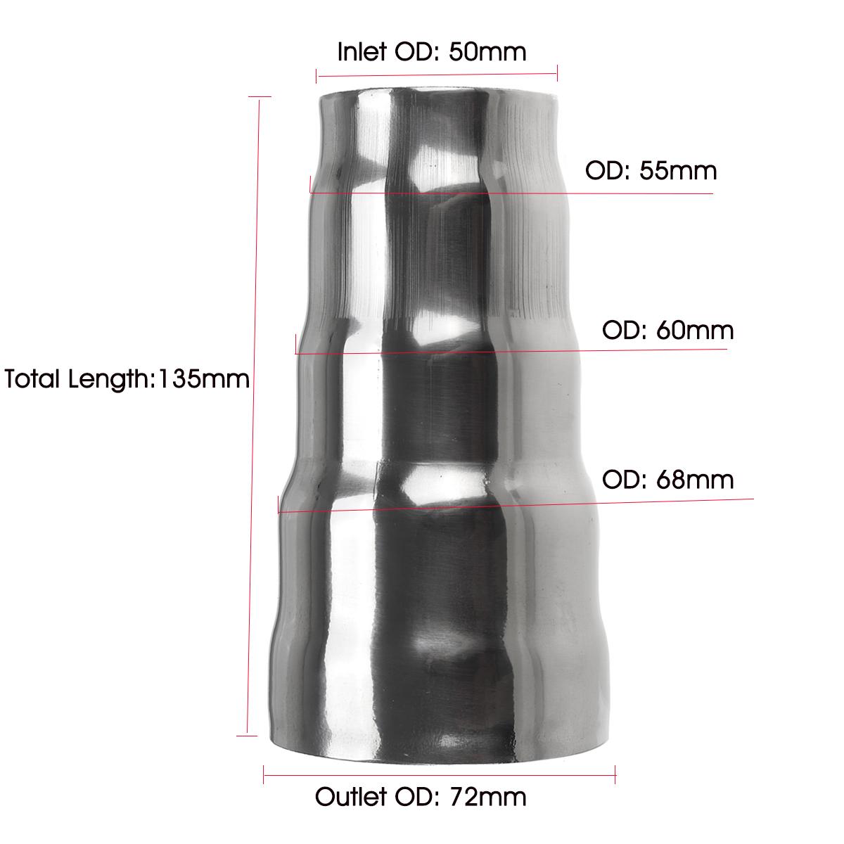 50Mm-72Mm Universele Auto Uitlaatdemper Pijp Reducer Adapter 5 Stappen Connector Buis Roestvrij Staal