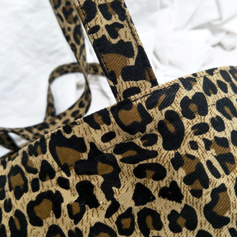 Shopping Bags Women Canvas Leopard Ins All-match Students Ulzzang Trendy Vintage Shoppers Chic Simple Chic Retro Totebag