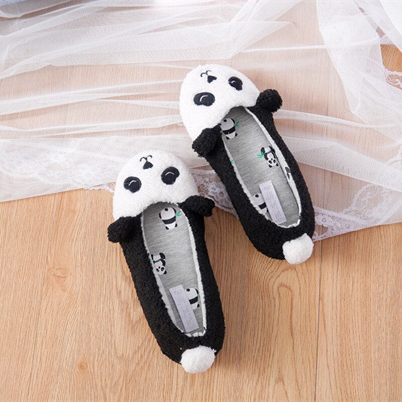 Size 36-42 Women Panda Flats Winter Femmes Cartoon Animation Home Shoes Mujer Soft Bottom Slip On Cotton Zapatos Chaussures Y29