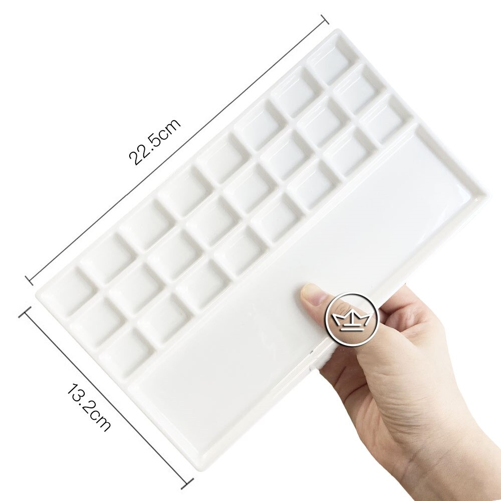 Ceramic watercolor palette rectangular multi-grid white porcelain palette art supplies paint palette with lid: 24 cells