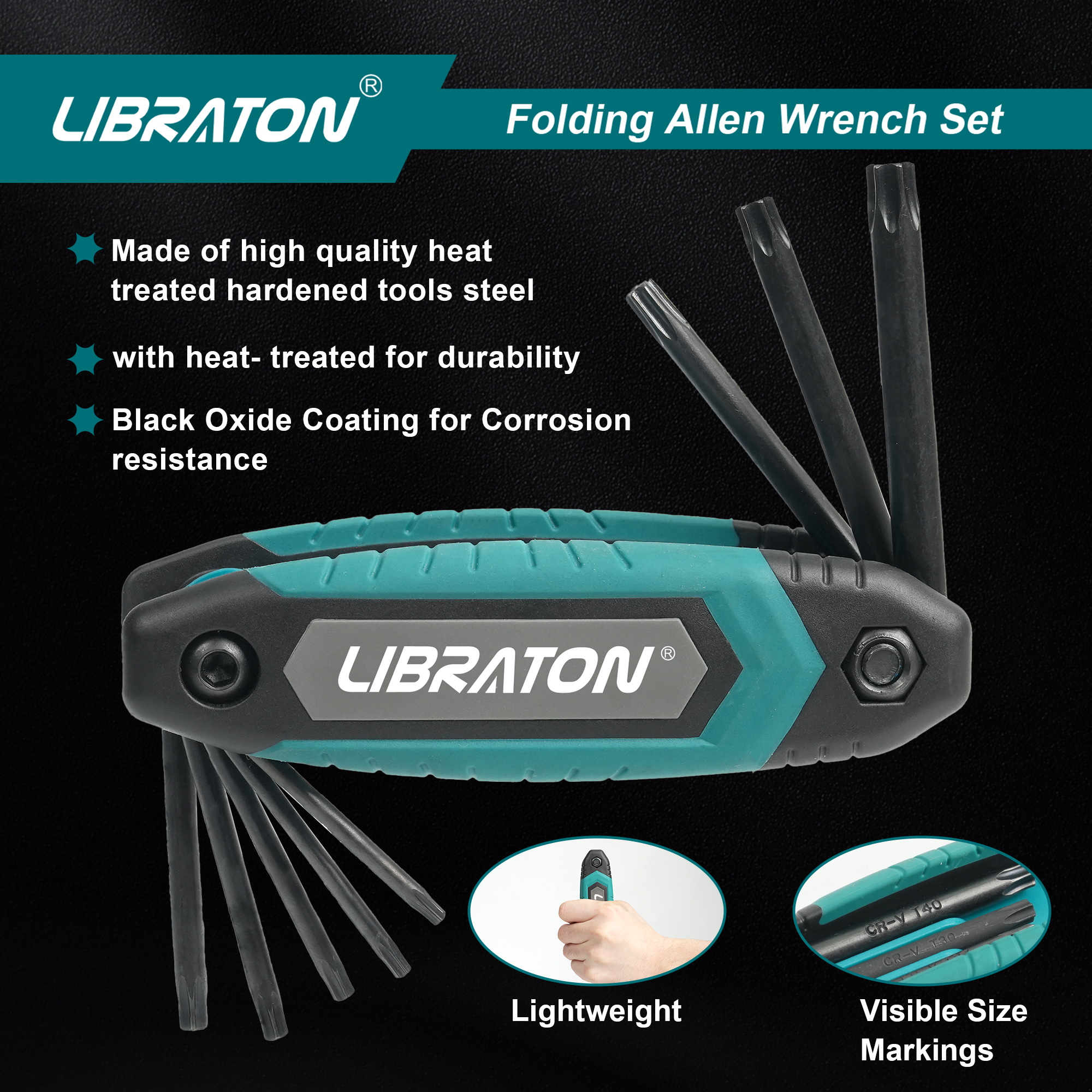 Libraton 8 en 1 clé hexagonale Torx pliante Allen poche clé étoile Portable Kit tailles T-9 à T-40 pour l'entretien des vélos