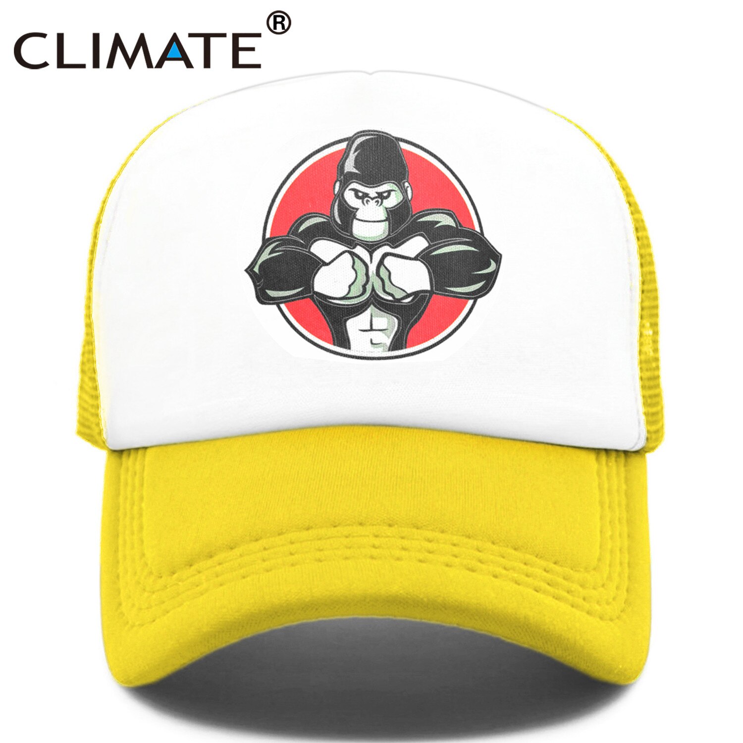 CLIMA di Fitness Robusto Muscolo Coccodrillo Cap Freddo Uomini PALESTRA Per Il Fitness Cap Animale della PALESTRA di Sport Ventole Mesh Trucker Cap Body Building cap: 098B-Yellow