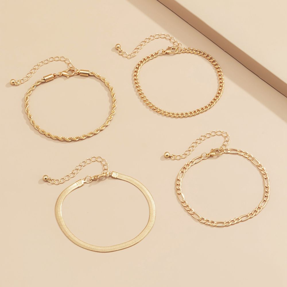 6pcs/4pcs nuova combinazione a catena geometrica fatta a mano della catena della corda della spiaggia a più strati ha messo i gioielli della catena del serpente Punk di Boho dell'oro di estate: B 4pcs