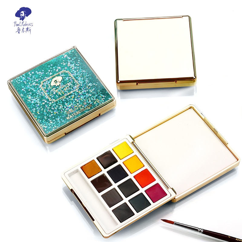Paul Rubens Solid Watercolor Paint set 12 Colors Travel Portable Brilliant Series Paint for Artist Master
