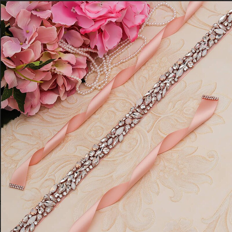 Jonnafe Delicate Rose Gold Bridal Belt and Sash Handmade Opal Crystal Wedding Dress Waistband Dress Belt Accessories