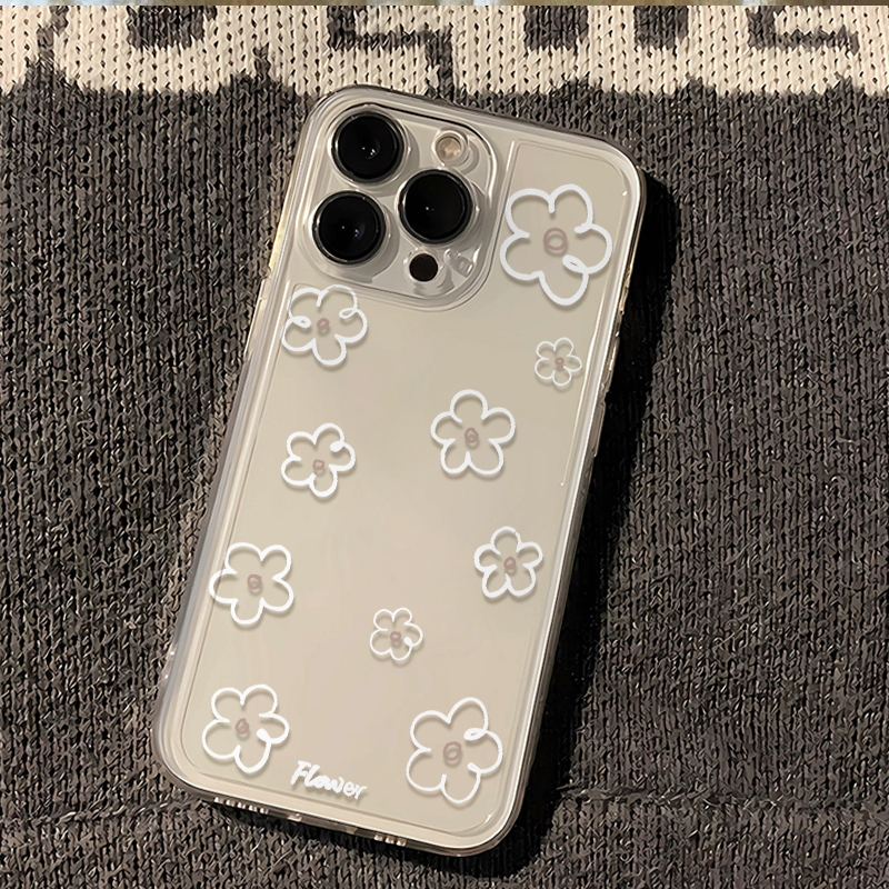 Jolie coque de téléphone à fleurs blanches, étui souple et Transparent antichoc pour iPhone 16 15 14 13 12 11 Pro Max Mini X XS SE 7 8 Plus SE 16E