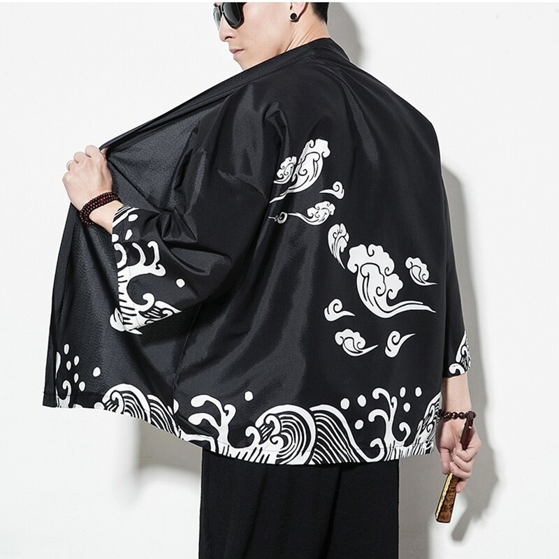 Kimono män svart japansk kimono män samurajdräkt man yukata haori japansk streetwear kläder herr kimono jacka  dd001