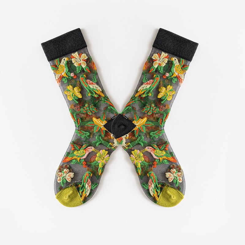 Japanese Korea Style Casual Transparent Crystal Silk Trend Women Socks Cartoon Fruit Ultrathin Glass Silk Socks Meias: Orange