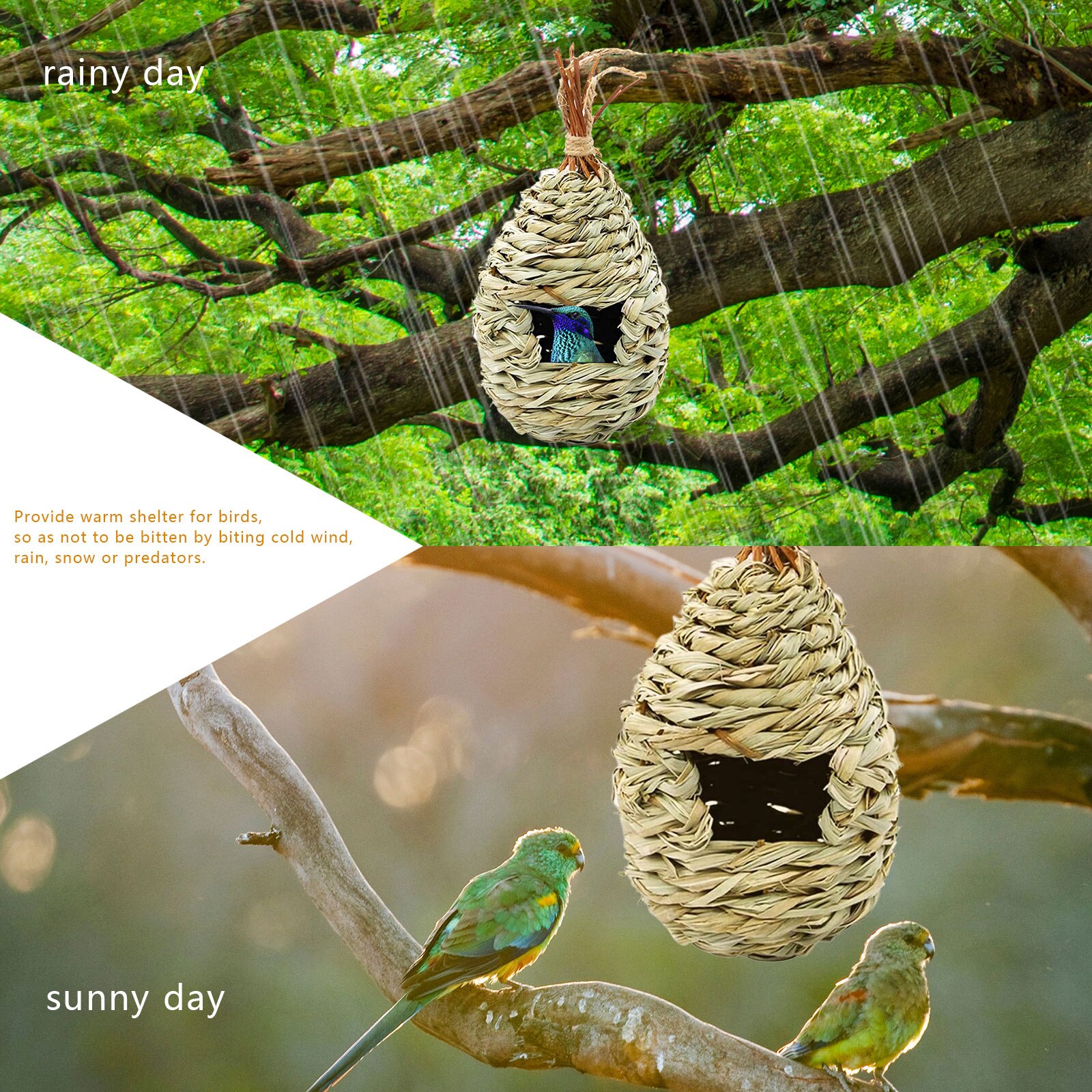Hummingbird House Hand-Woven Nesting Window Garden Hanging Birdhouses Hut Wooden Bird Nest Garden Decoration
