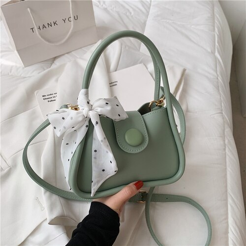 Effen Kleur Pu Lederen Vrouwen Schoudertas Crossbody Bag Dames Strik Kleine Vierkante Zakken Eenvoudige Mode Vrouwelijke Handtassen: green