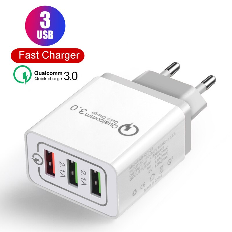 30W Pd Fast Charger Voor Iphone 12 11 Pro Max Quick Charge 3.0 Usb Type C Qc 4.0 Charger voor Samsung S20 S21 S10 S9 Plus Note 20: 3USB