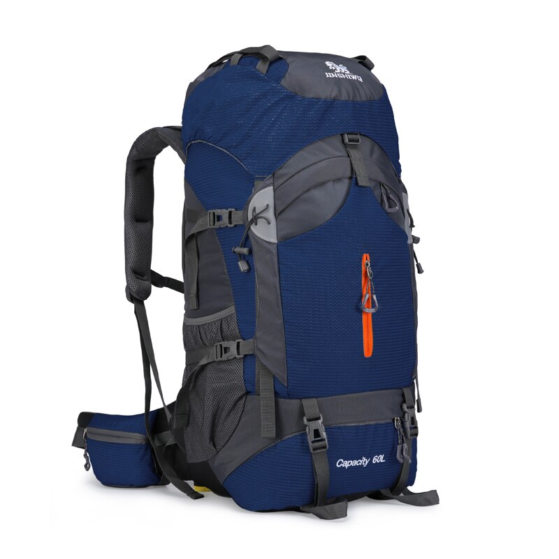 60l store kapacitet camping vandre rygsække letvægts udendørs sports taske vandtæt rygsæk mand rejse rygsæk legering støtte: Mørkeblå