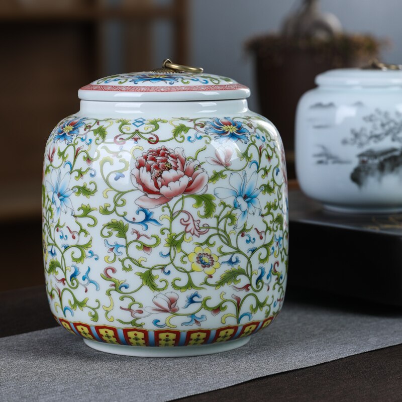 White Ceramic Tea Pot with Lid Home Moisture-proof Tea Bag Storage Box Retro Living Room Decoration Coffee Table Accessories