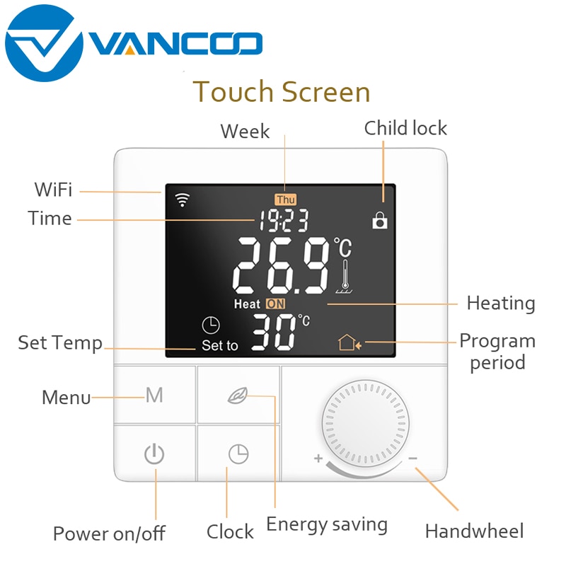Vancoo wifi termostat 220v temperaturregulator digital elektrisk golvvärme smart termostat smart hemstyrning