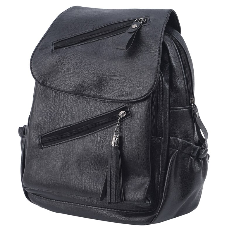 Vintage Kwasten Rugzak Vrouwen Retro Pu Leer Rugzak Grote Capaciteit Schooltas Voor Tiener Meisje Reizen: black