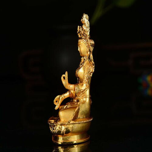 Collectable Chinese Brass Carved Tibet Tibetan Buddha Buddhist Mikky Gild White Tara Statue