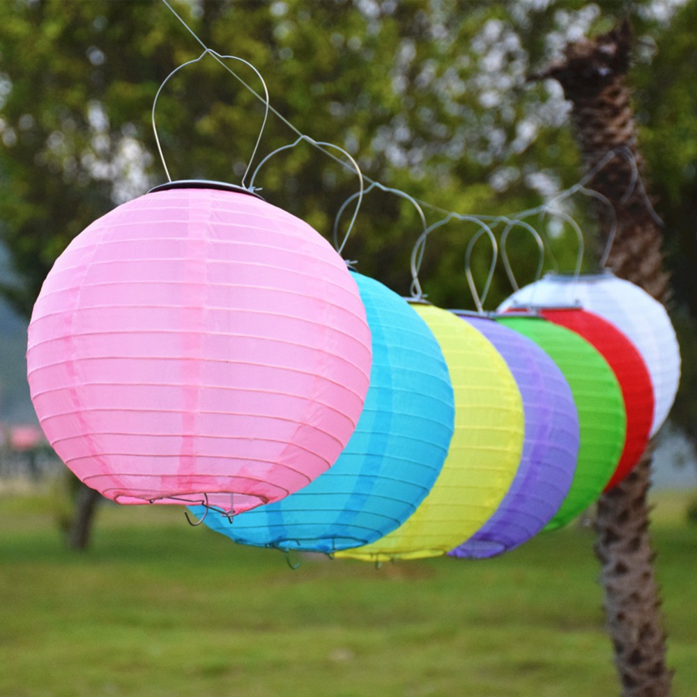 Lantern Solar Light LED Hanging Ball Nylon Lantern Fairy Lights For Garden Decoration Wedding Solar Light With Battery 12inch