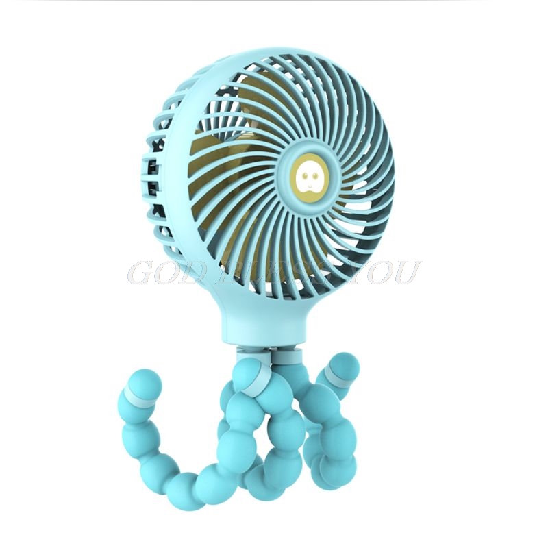 Mini support Portable suspendu en forme de pieuvre, réglable, charge USB, refroidisseur de ventilateur pour poussette de bébé, utilisation d&#39;étudiant, directe: Bleu