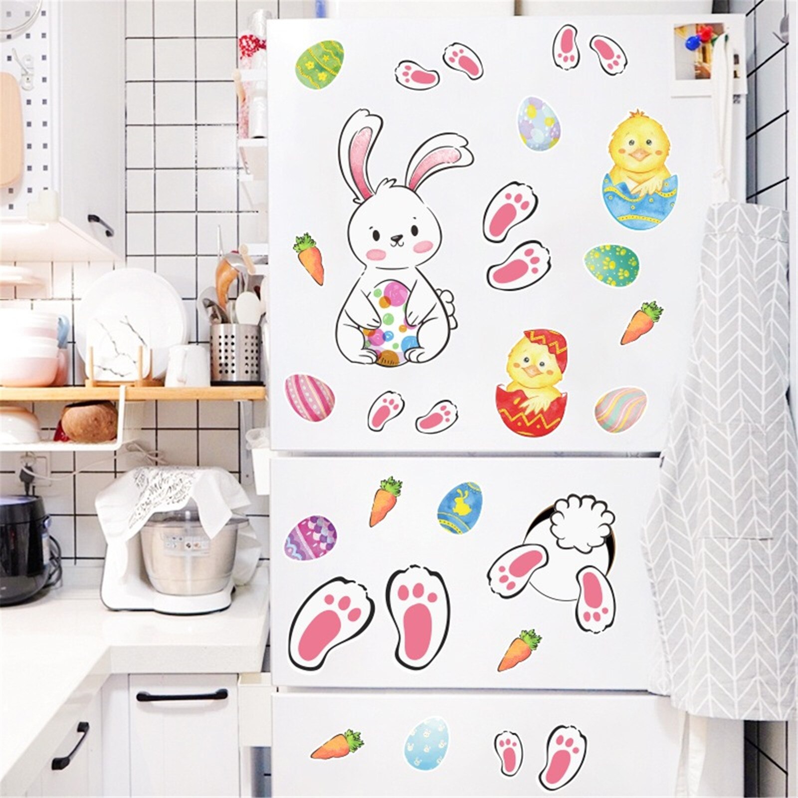 Happy Easter Bunny Egg Electrostatic Sticker Window Glass Refrigerator Sticker Home Decoration Mall Easter Wall Stickers#30