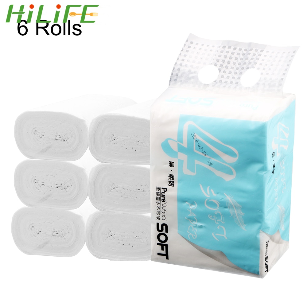 HILIFE Rolling Toilet Paper Coreless Napkins Roll 4 Layers 6 Rolls Hand Towels Home Bath Kitchen Tissue Papers