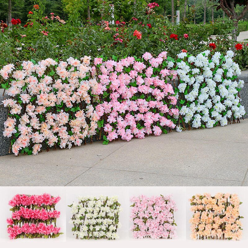 Expandable Faux Privacy Fence Wooden Hedge With Artificial Flowers Leaves Garden Decoration Screening Retractable Fence