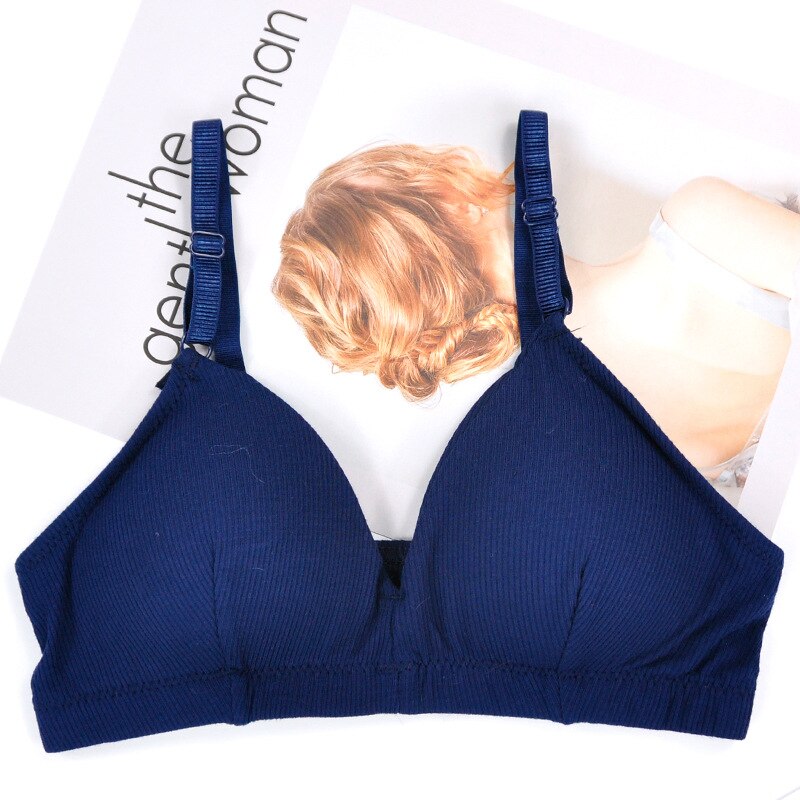 CHRLEISURE Soft Cotton Bras For Women Adjustable Shoulder Strap Bra Push Up No Rims Bralette: Blue