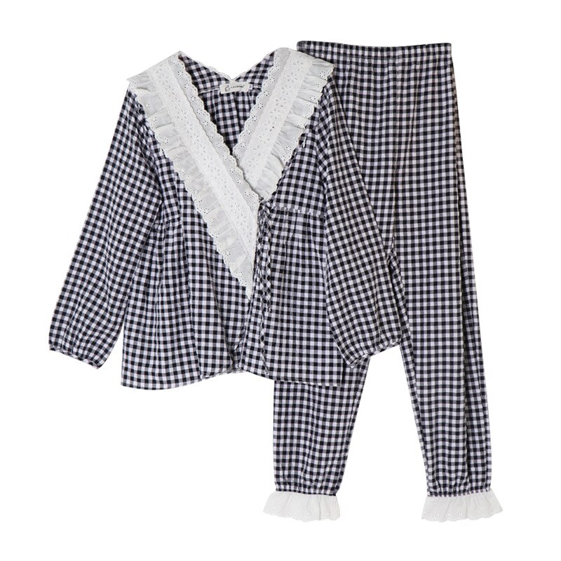 Barselspyjamas sommer amme #39 tern pyjamas til gravide kvinder med tynd bomuldsblonde ammepyjamas: L