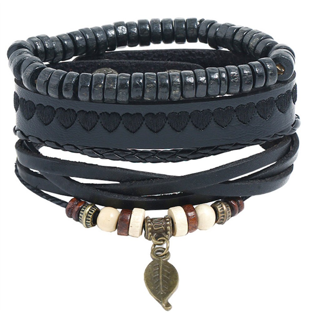 Causul 4pcs/set Handmade Beads Rope Woven Men Multilayer Charm Leather Bracelets For Women Homme Jewelry Accessories: style  1