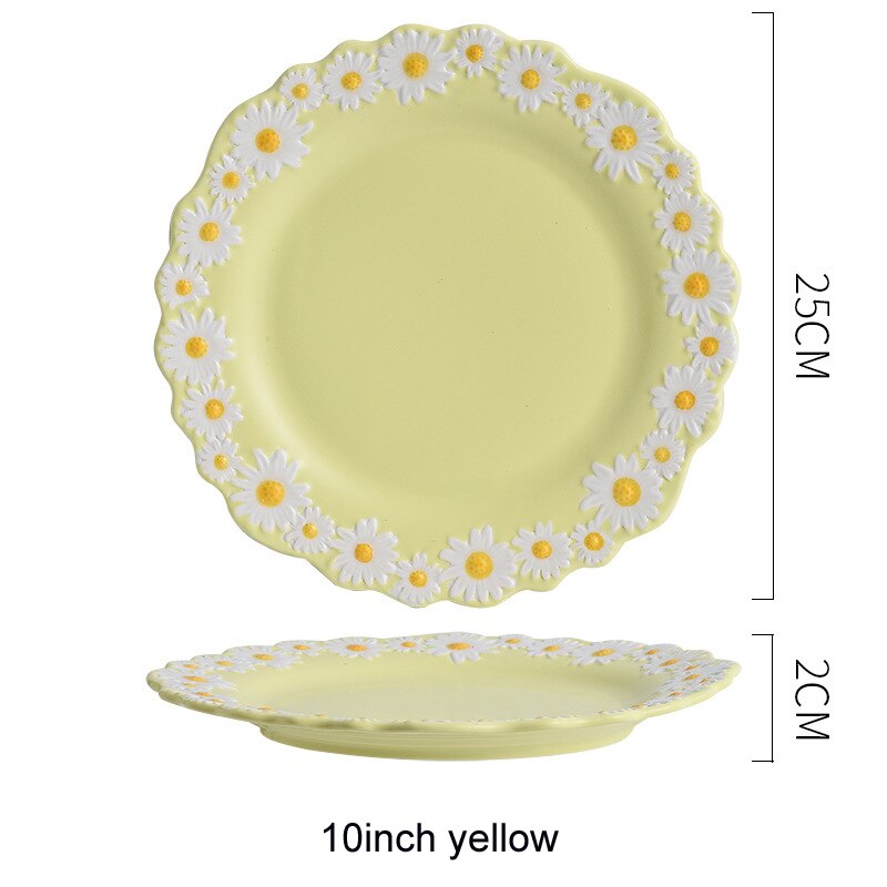 8/10inch Cute Small Daisy Flower Ceramic Dessert Plates Salad Bowl Tableware Dishes Dinner Food Steak SnackTray White Crockery