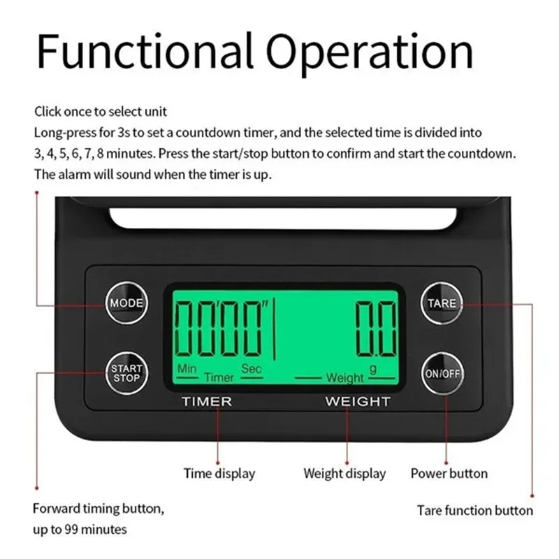 Báscula de café de alta precisión con temporizador, balanza de cocina multifuncional, balanza Digital electrónica LCD para hornear alimentos, 3/5kg, 0,1g