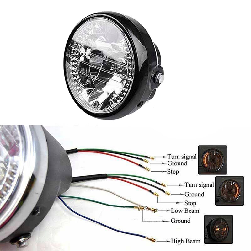 Universal 1Pc Black 7 Inch Motorcycle Headlight H4 35W LED Head Lamp 9 Wires Turn Signal Light
