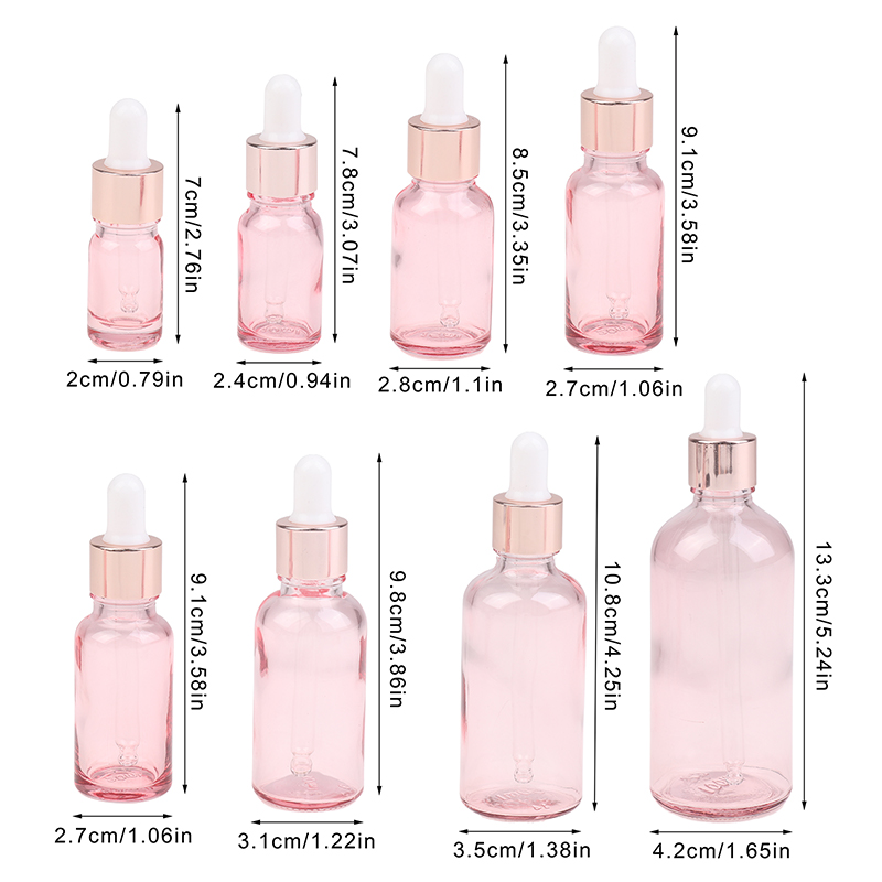 Tropfflaschen, nachfüllbar, 5–100 ml, Rosendeckel, Kosmetikbehälter, rosa Glas, Aromatherapie-Flüssigkeit für ätherische Massageöl-Pipette