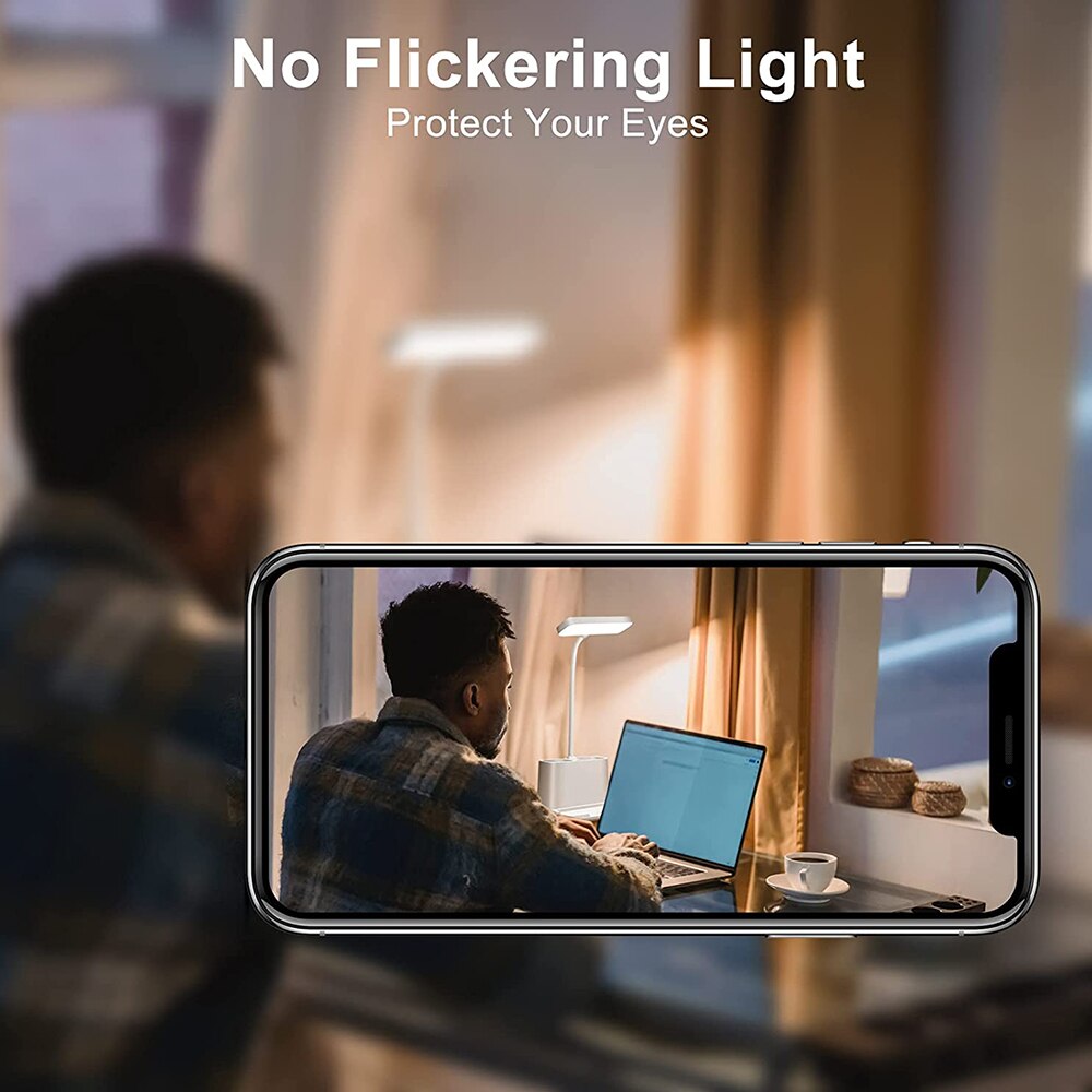 LED Desk Lamp with Penholder Eye Protection Reading Desk Lamp Rechargeable Flexible Gooseneck Bedside Lamp Indoor Lighting