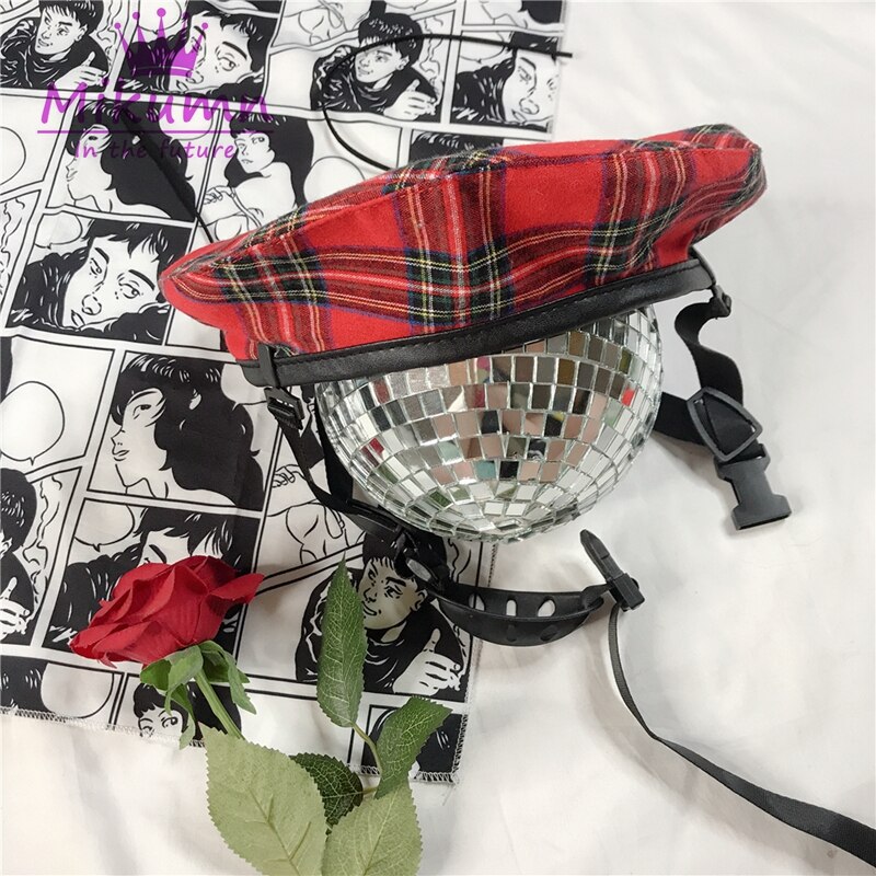 Stijl Gothic Punk Harajuku Verstelbare Gesp Vrouwen Vintage Rode Plaid Baret Hoeden Cool Girl Schilder Hoeden