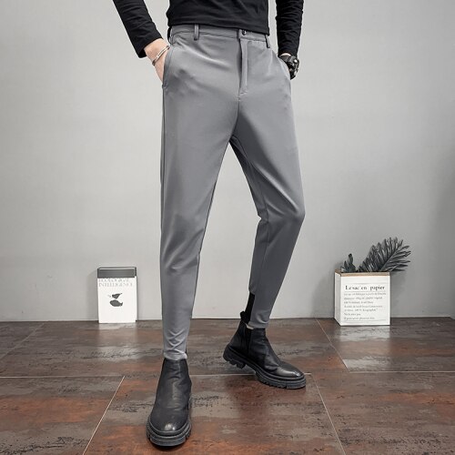 Men Suit Pants Business Office Social Slim Fit Trousers Streetwear Casual Pencil Pants Pantalon Homme Classique: Gray / 36