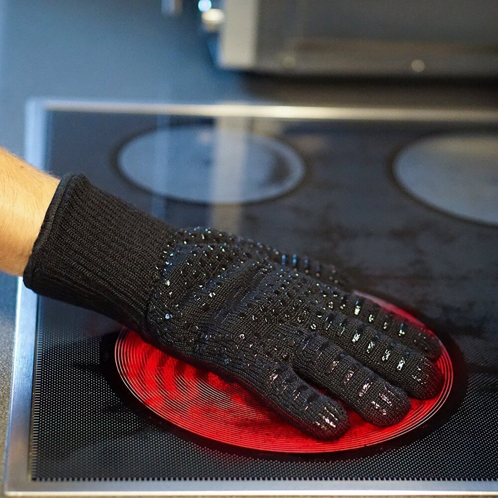 Varmebestandig tyk silikone madlavning bagning grillovne enipate 300-500 celsius ekstreme varmebestandige bbq handsker