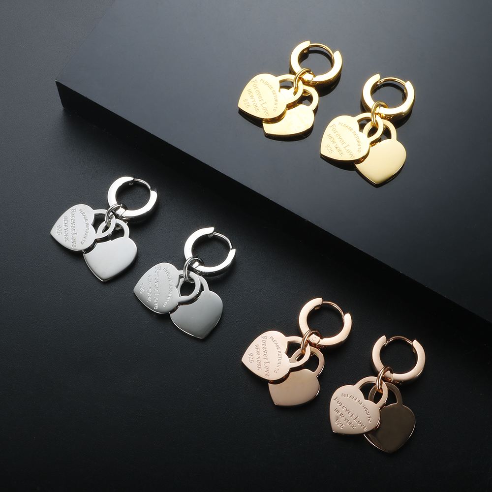 Stainless Steel Trend Lover's Heart Earrings for Women Girls Heart-Shaped Pendant Small Hoop Earrings Charm Love Jewelry